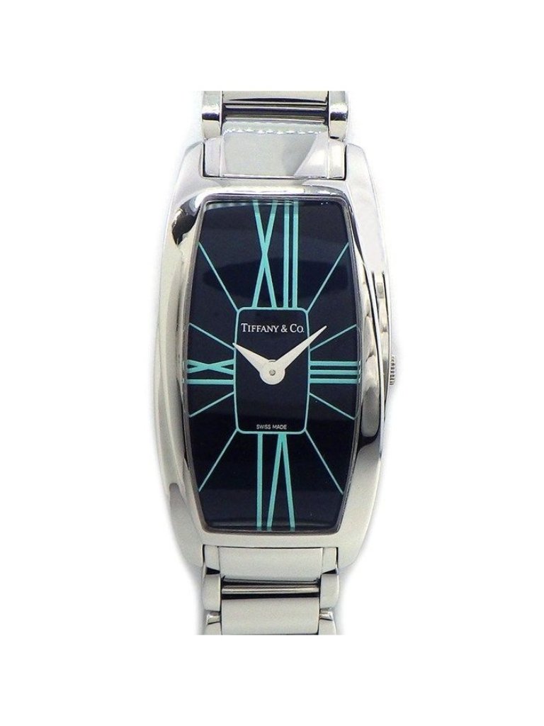 Tiffany  Co Watch Gemea Tonneau Black Dial Roman Index Ss Quartz Analog